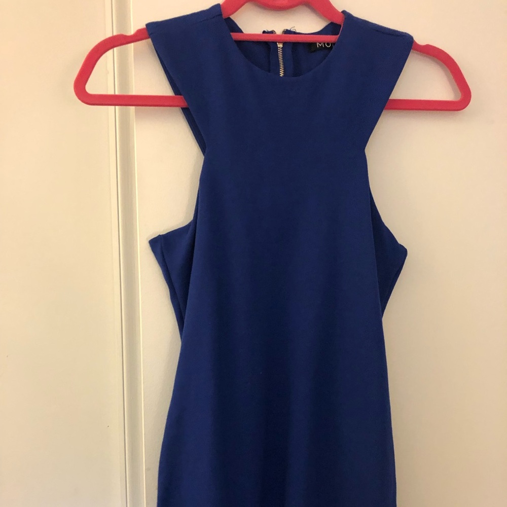 Blue high neck body con dress